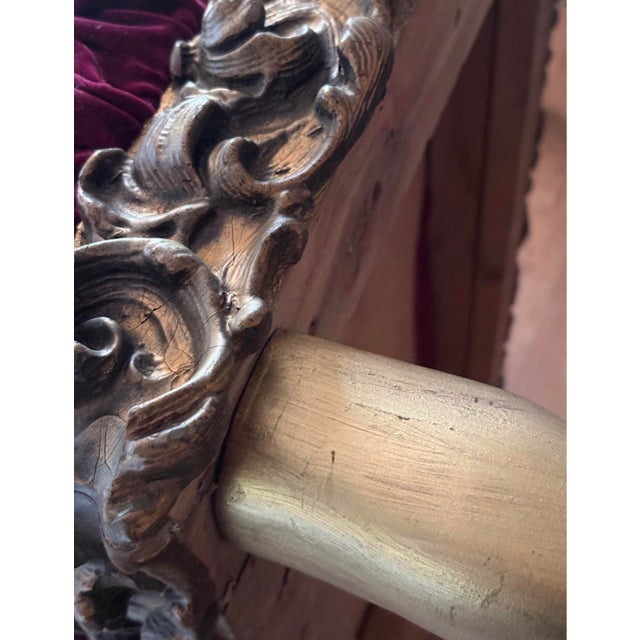 Antique Carved Giltwood Bench in Newly Upholstered Plum Velvet For Sale - Image 10 of 10