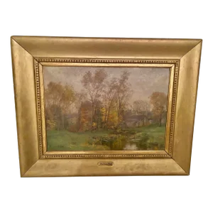 Olive Parker Black Landscape Painting in Giltwood Frame