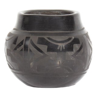 Cresencia Tafoya Santa Clara Pueblo Black on Black Pottery Vase For Sale