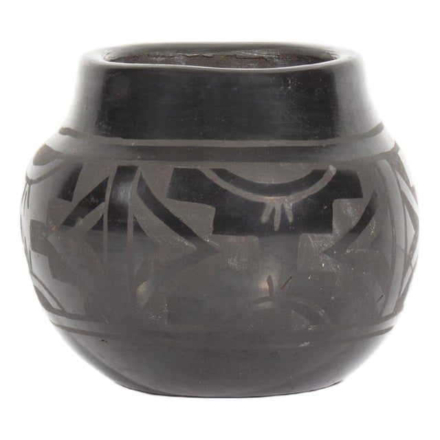 Cresencia Tafoya Santa Clara Pueblo Black on Black Pottery Vase For Sale
