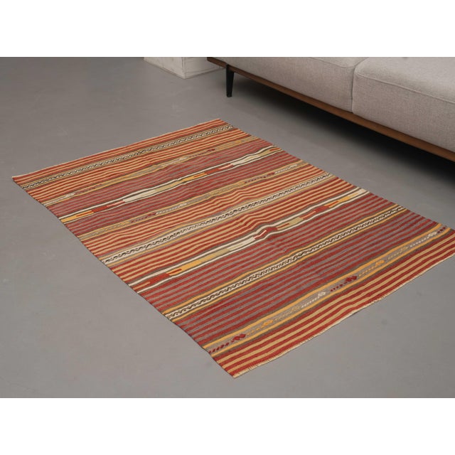 1970s Vintage Handmade Wool Cotton Red Terracotta Runner Rug For Sale - Image 4 of 11