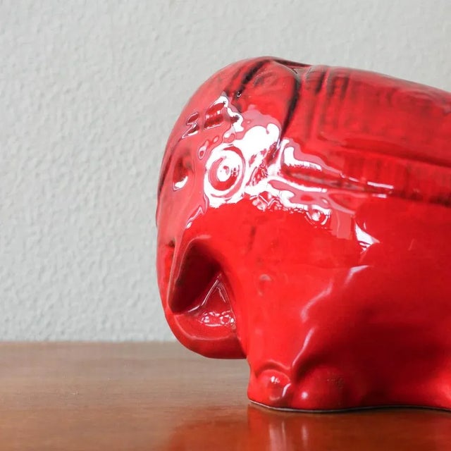 Red Vintage Red Glaze Ceramic Elephant in the style of Bitossi, 1970s For Sale - Image 8 of 12