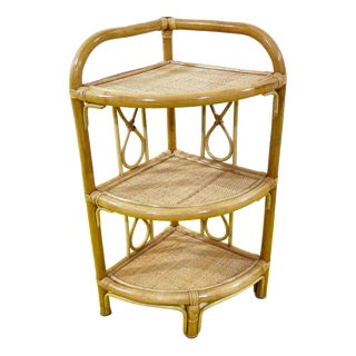 Bamboo and Rattan Corner Shelf with Three Shelves For Sale
