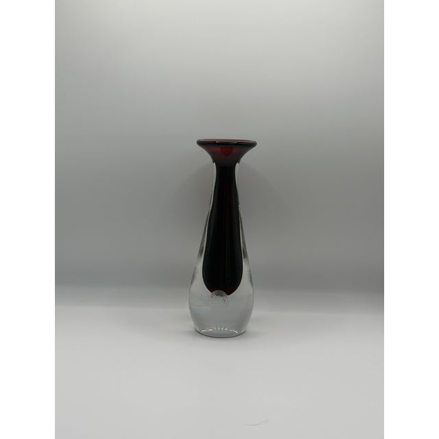 1980s Vintage Orrefors Glass Vase, Red Swedish Art Glass Bud Vase For Sale - Image 5 of 8