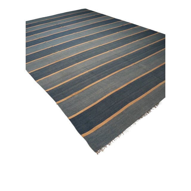 Traditional Vintage Dhurrie Rug in Bluewith Stripes, From Rug & Kilim For Sale - Image 3 of 6