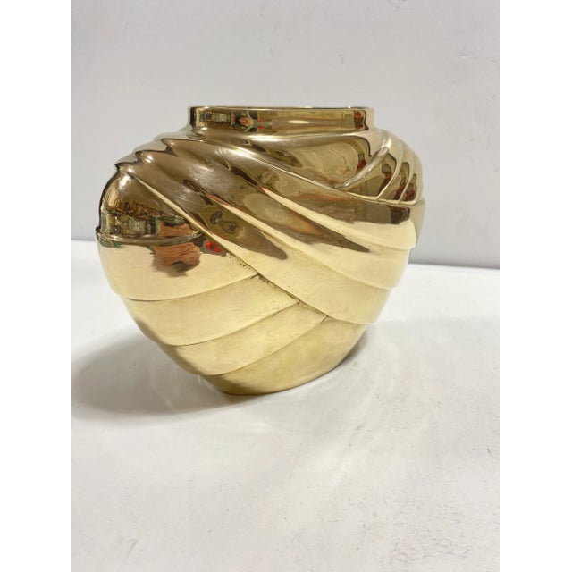 Metal Vintage Hollywood Regency Solid Brass Vase – Art Deco Style Brass Vessel For Sale - Image 7 of 9