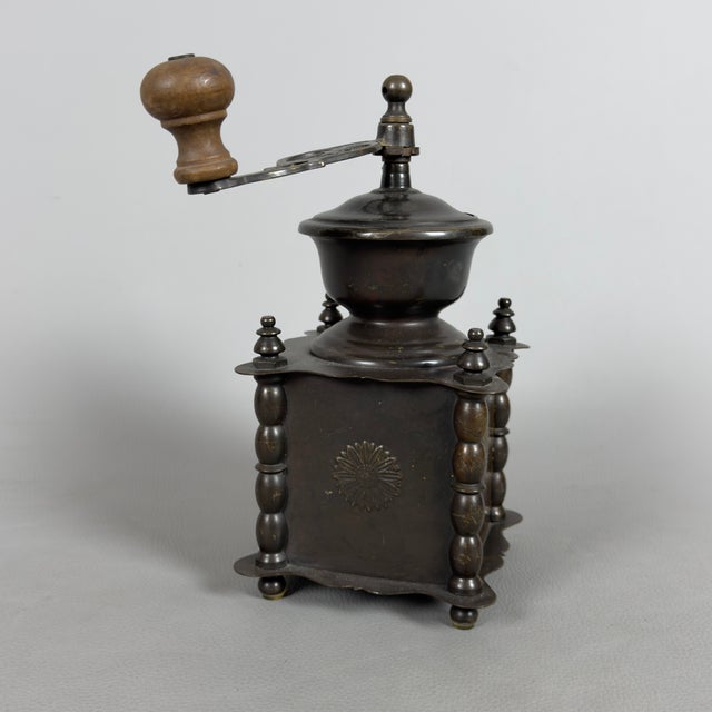 Manual Coffee Grinder in Patinated Metal For Sale - Image 3 of 13
