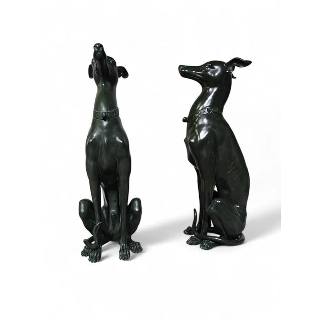 Italian Greyhound Statues in Green Patinated Bronze, 1950s, Set of 2 For Sale - Image 12 of 13