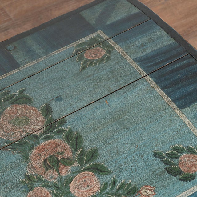 Original Hand Painted Blue Swedish Dome Top Pine Trunk Dated 1852 For Sale - Image 9 of 18