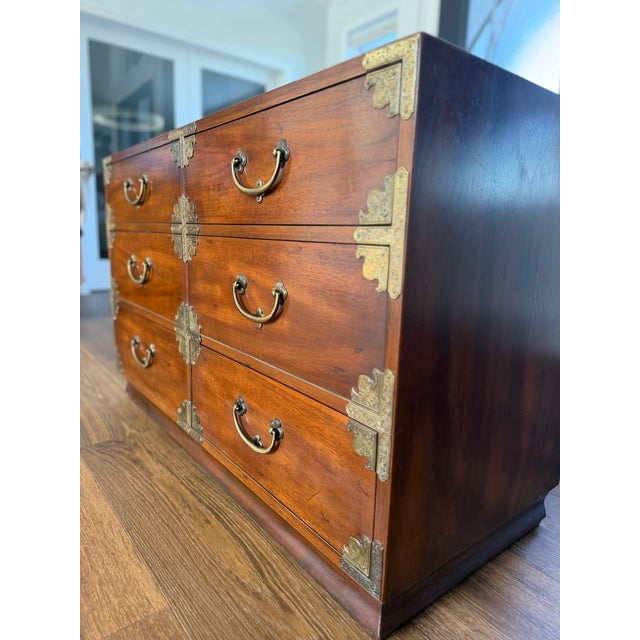 Chestnut Vintage Rare Henredon "Mont" Collection Pan-Asian Double Dresser For Sale - Image 8 of 13