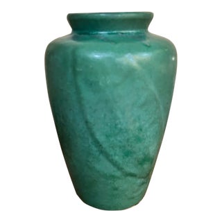 Old Studio Pottery Vase With Leaf - Signed For Sale
