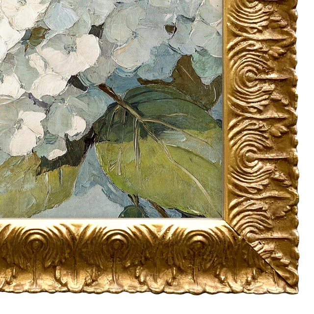 2020s Painterly "Hydrangea Blooms" Fine Art Reproduction Print, Framed For Sale - Image 5 of 5