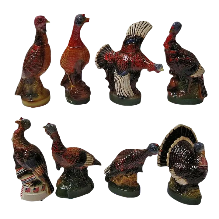 Large mid 20th Century Wild Turkey Decanters- Set of 8 | Chairish