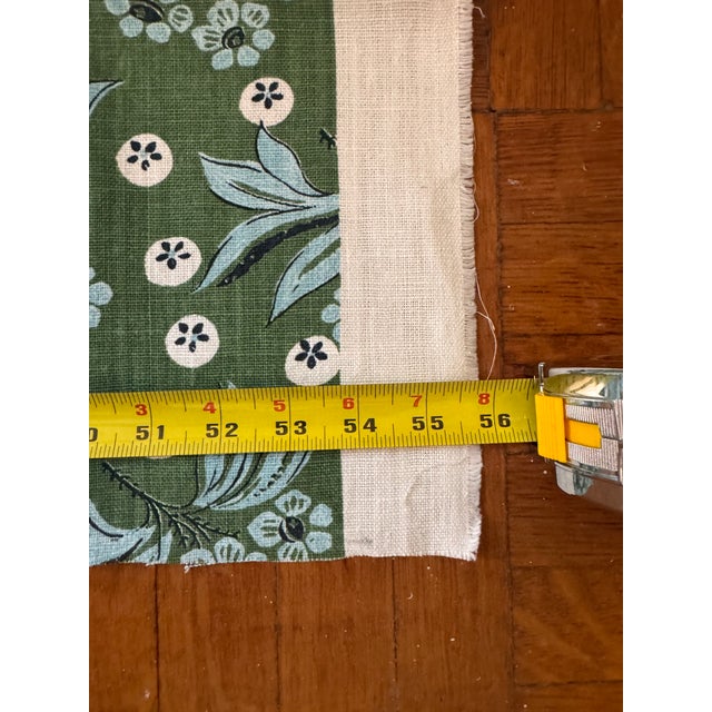 Boho Chic 1 Yard of Blue and Green Floral Fabric Leah O'Connell Textiles 'Harriet' in Cricket For Sale - Image 3 of 9