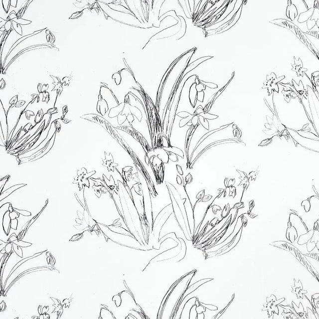 Blueprint Flower B & W Wallpaper For Sale - Image 4 of 4
