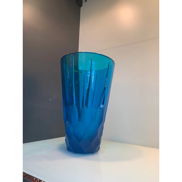 2020s 2020s Italian Blue Crystal Handmade Cut Vase For Sale - Image 5 of 12