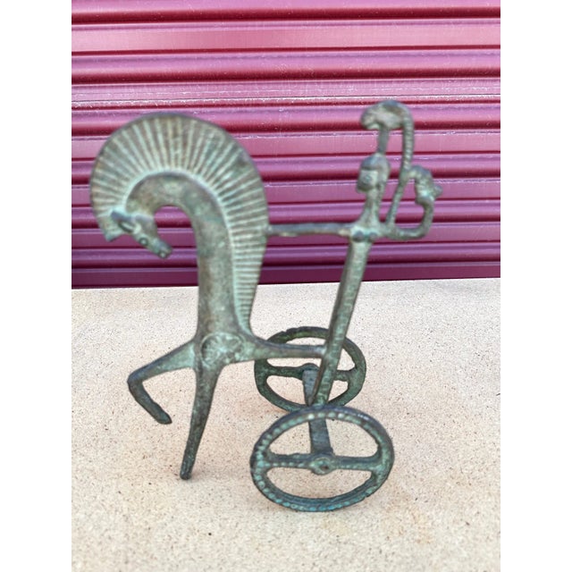Verdigris Vintage Verdigris Patina Brass Etruscan Roman Chariot Statue For Sale - Image 8 of 9