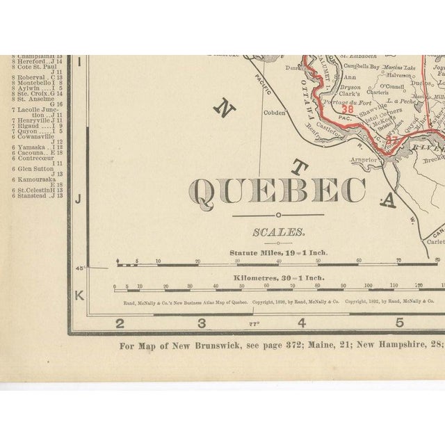 Black Antique Map of Quebec with Gaspé Inset from Rand McNally, 1899 For Sale - Image 8 of 12