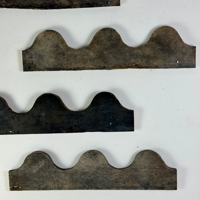 American Set of 4 Vintage Architectural Salvaged Wood Wall Elements With Waves Design For Sale - Image 3 of 10