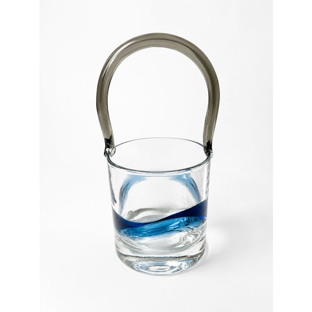 Glass Postmodernist Smoked & Cobalt Blue Murano Glass Ice Bucket with Sculptural Waves, 1980s For Sale - Image 7 of 8