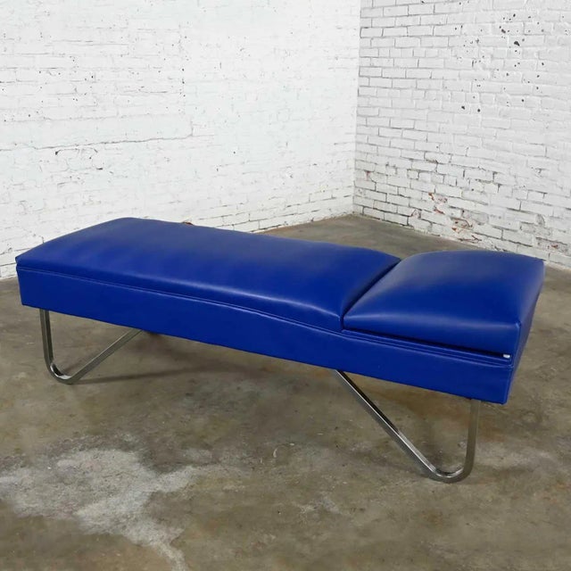MCM to Streamline Modern or Industrial Chaise Daybed Adjustable Back Royal Blue Vinyl and Chrome For Sale - Image 12 of 12