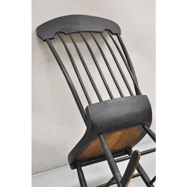 Antique Colonial Stencil Back Black Painted Plank Bottom Rocker Rocking Chair For Sale - Image 10 of 12