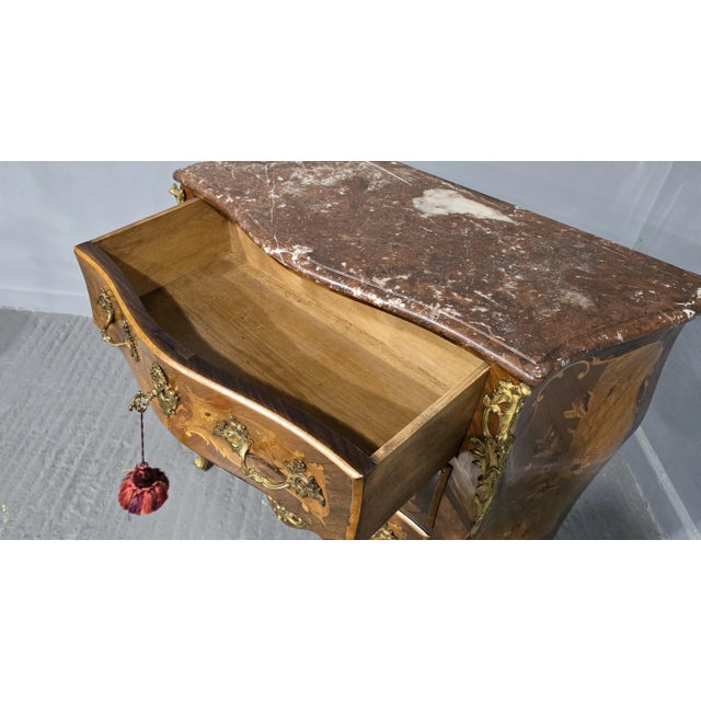 Brown Antique French Marquetry Chest Drawers, 1910 For Sale - Image 8 of 12