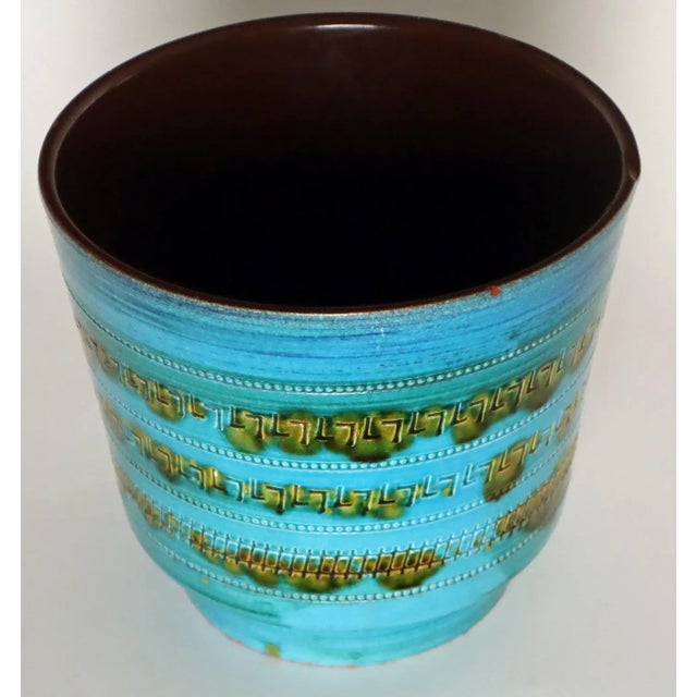 Large Blue Turquoise Flower Pot attributed to Aldo Londi for Bitossi, 1960s For Sale - Image 10 of 12