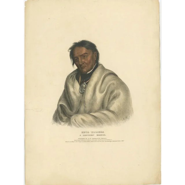 Ojibwe Warrior Portrait, Meta-Koosega, Hand-Colored Lithograph, 1838 For Sale - Image 3 of 12