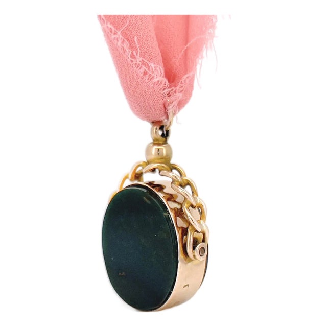 Antique 9k Bloodstone Spinning Fob, Chester 1920 For Sale