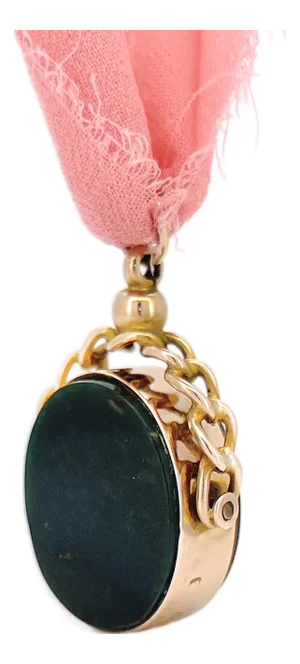Antique 9k Bloodstone Spinning Fob, Chester 1920