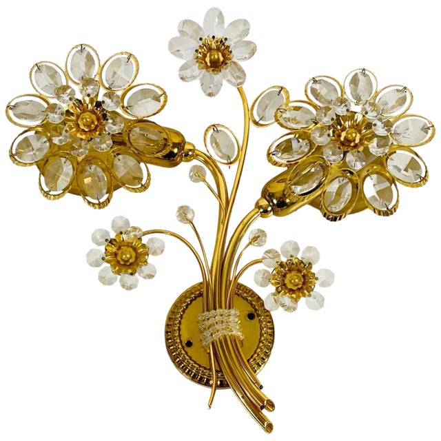 Floral Crystal Glass Sconce from Palwa, Germany, 1960s For Sale