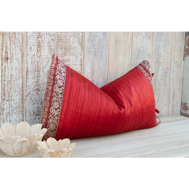 Indian Vintage Rohi Large Festive Indian Silk Queen Lumbar Pillow Cover For Sale - Image 3 of 9