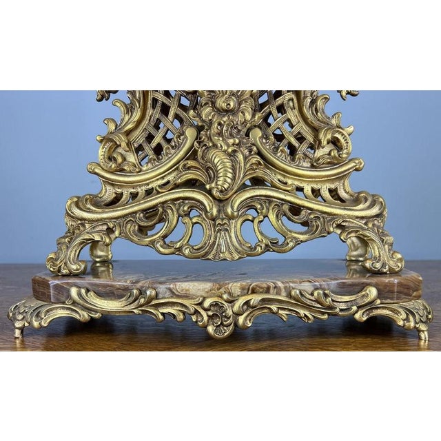 Gold Vintage French Rococo Louis XV Style Revival Gilt Metal Mantel Clock For Sale - Image 8 of 14