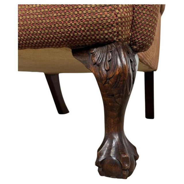 20th Century English Beech Wingback Armchair with Ball-and-Claw Feet For Sale - Image 4 of 13