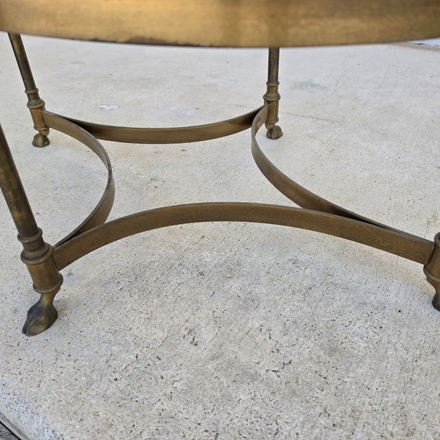 Vintage LaBarge Oval Brass Hoof Footed Glass Top Coffee Table For Sale - Image 13 of 15