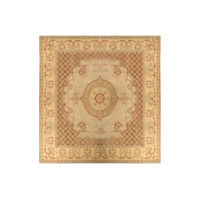 Beige 18th Century Aubusson Style Kilim Beige Brown Medallion Style Rug For Sale - Image 8 of 8