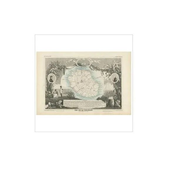 Antique map titled 'Ile de la Réunion'. Map of the French department of Ile. Bourbon or Reunion. Bourbon, or Reunion, is a...