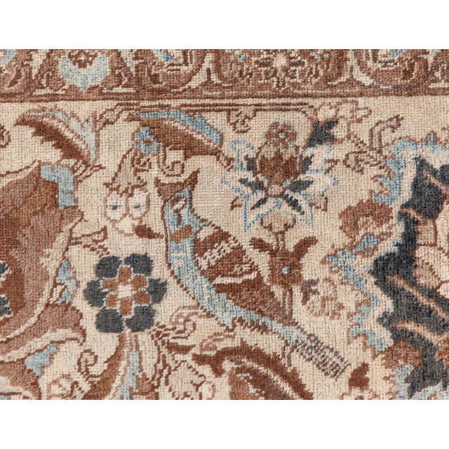 Late 19th Century 19th Century Persian Tabriz Dark Brown, Beige and Blue Handwoven Wool Rug For Sale - Image 5 of 12