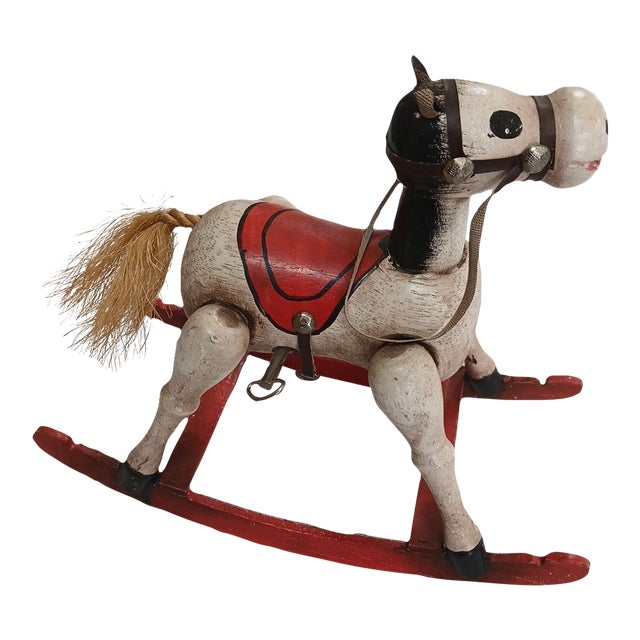 1979 Enesco Musical Wooden Rocking Horse Music Box Toy Land Works Repaired For Sale
