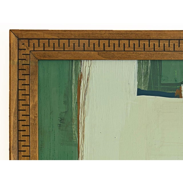 “Serenity Pines" Green Abstract Art in Vintage Frame, Transitional Living Room Art by JTS For Sale - Image 4 of 11
