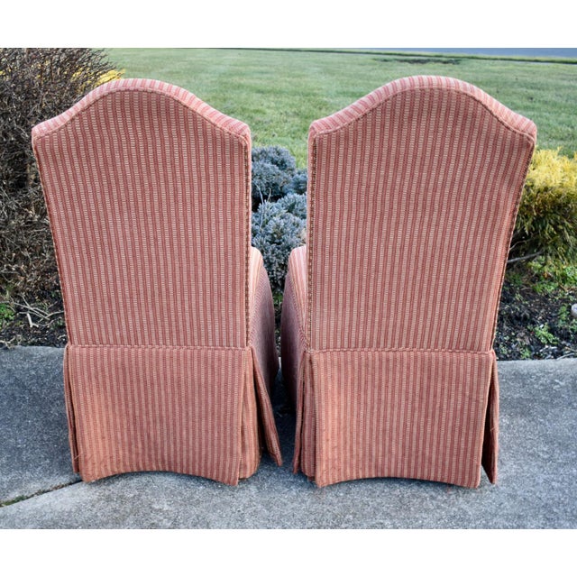 Wood Vintage Pair of Parson Chairs With Pleated Skirted Bottom For Sale - Image 7 of 10