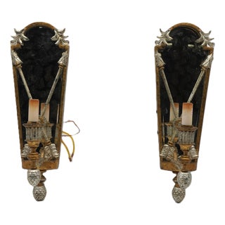 Pair of Neoclassical Mirrored Electrified Wall Sconces For Sale