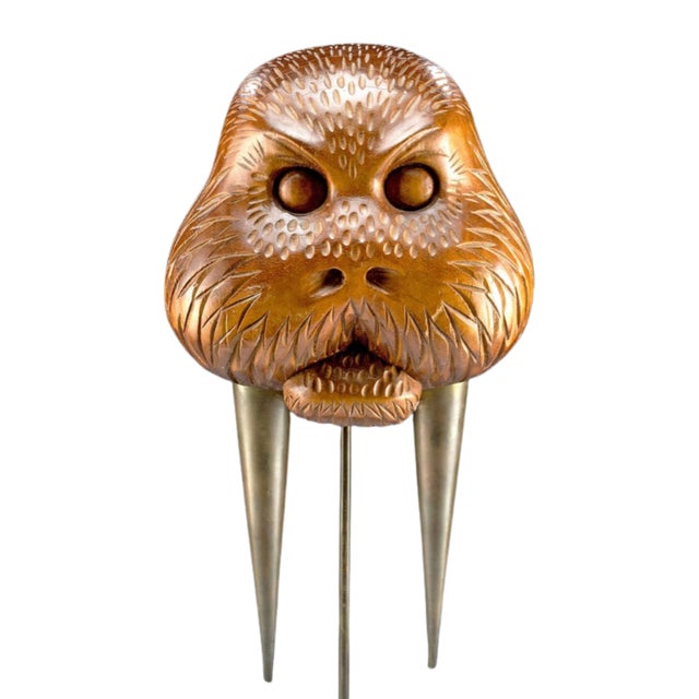 A rare and striking sculptural piece from Sarreid Ltd. - made in Korea. Hand-carved from solid beechwood, the face is...
