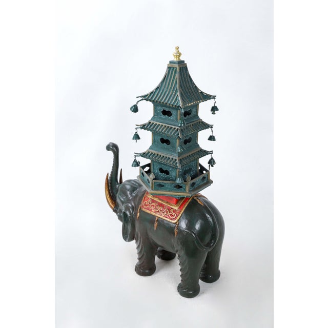 Early 20th Century Dark Green Elephant Carrying Pagoda Sculpture For Sale - Image 5 of 10