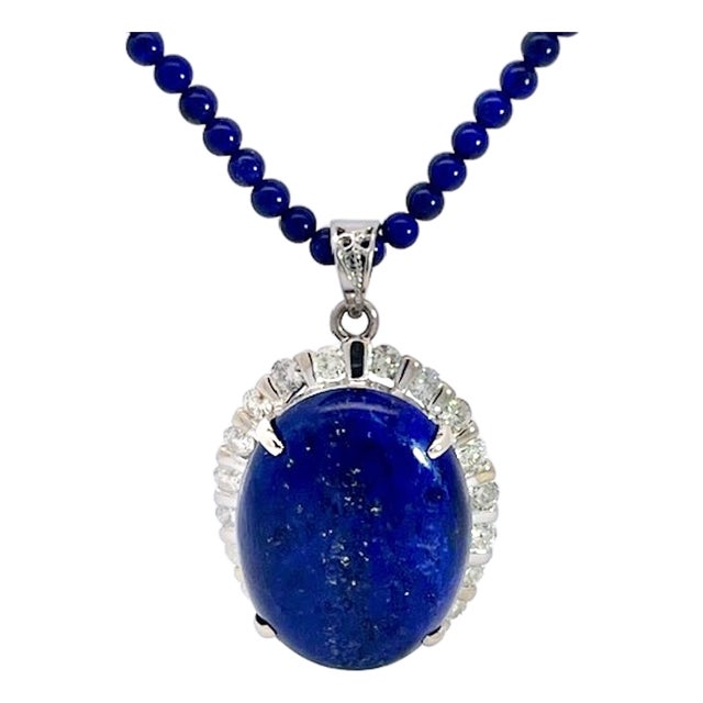 Lapis Pendant With Lapis Bead Chain For Sale