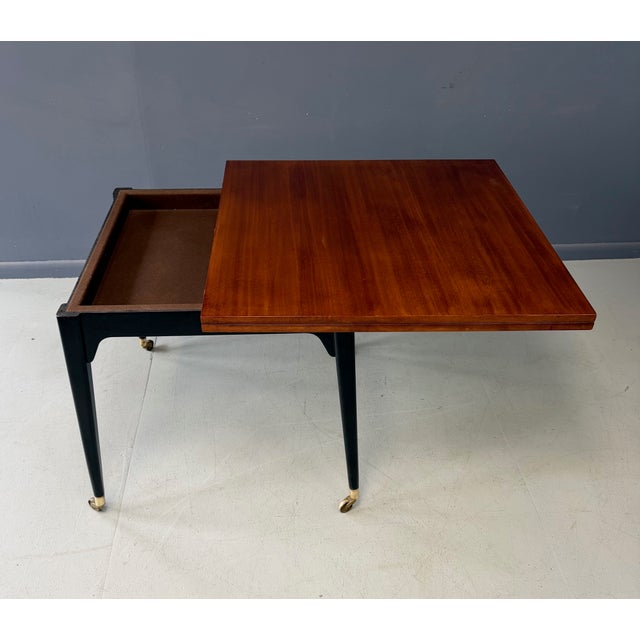Mid-Century Modern 1950s Edward Wormley for Dunbar Flip-Top Expandable Table and Brass Castors For Sale - Image 3 of 12