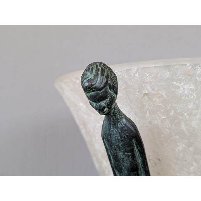Seguso Vetri d'Arte Vintage Seguso Vetri D' Arte Murano Scavo Vase and Verdigris Bronze Stand For Sale - Image 4 of 5