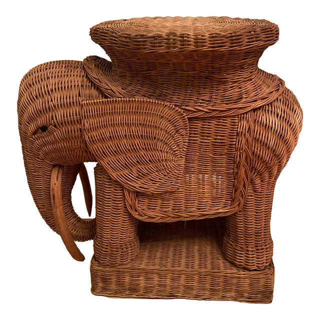 1970s Vintage Wicker Rattan Elephant Side Table in the Manner of Mario Lopez Torres Chairish