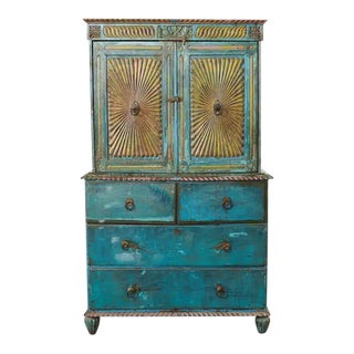 British Colonial Style Anglo Indian Polychromed Linen Press For Sale